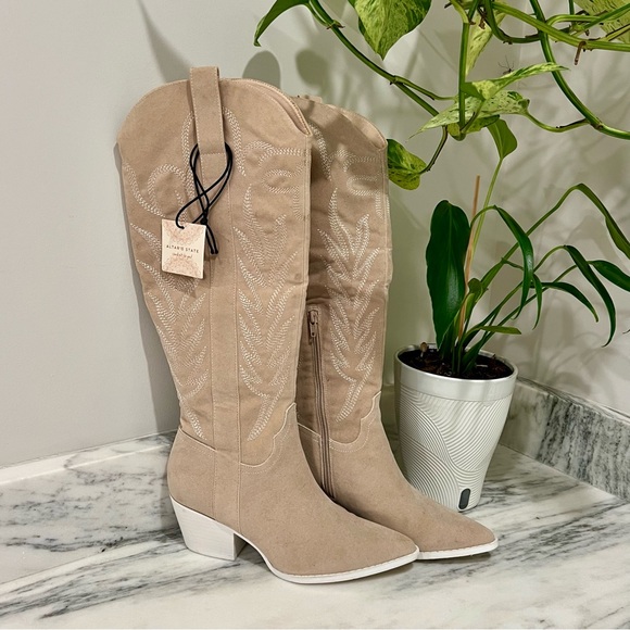 Altar'd State Shoes - Altar'd State Beige Suede Western Knee Boots